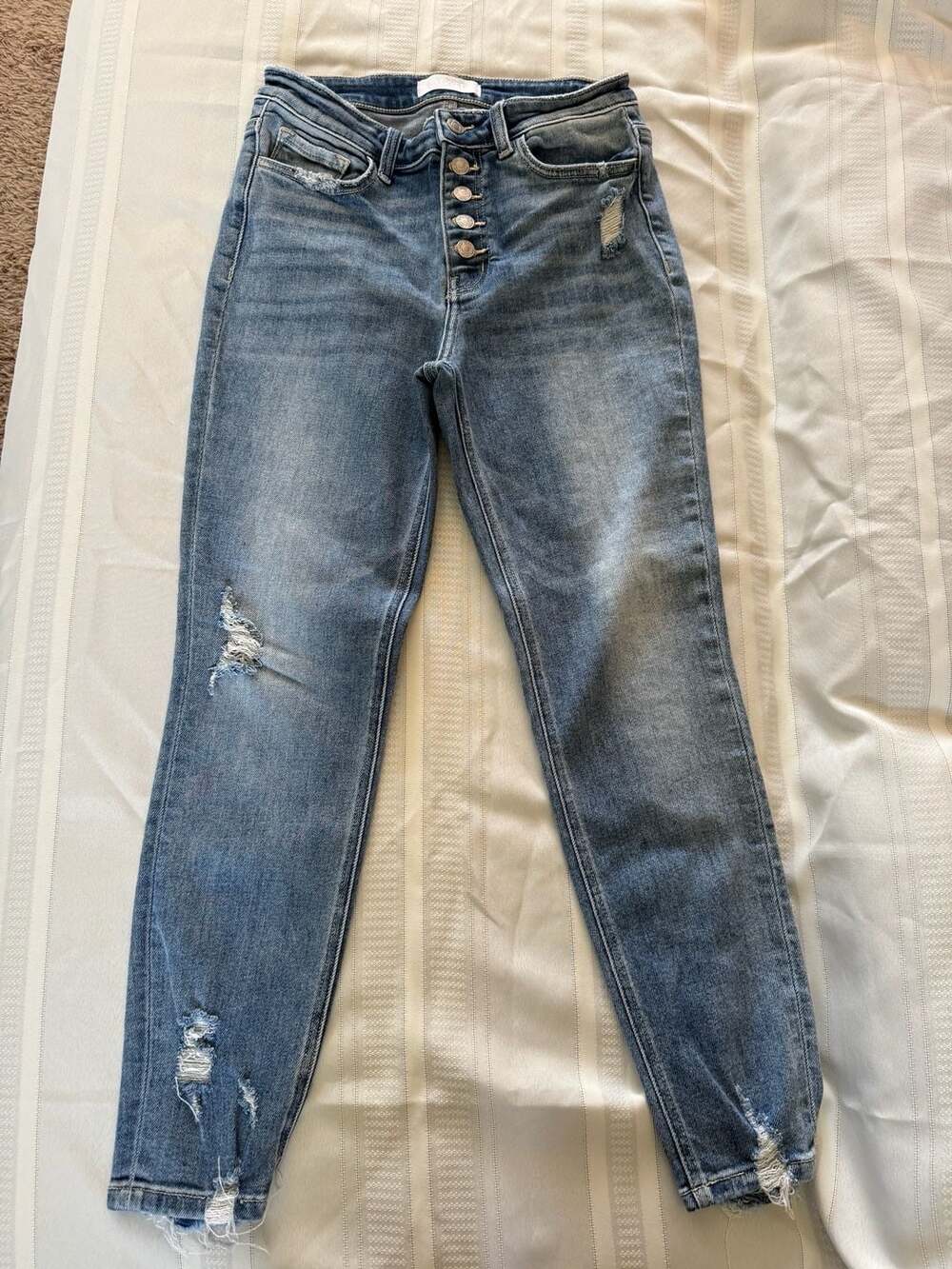 Vervet Blue Distressed Button Fly Skinny Jeans Size 29